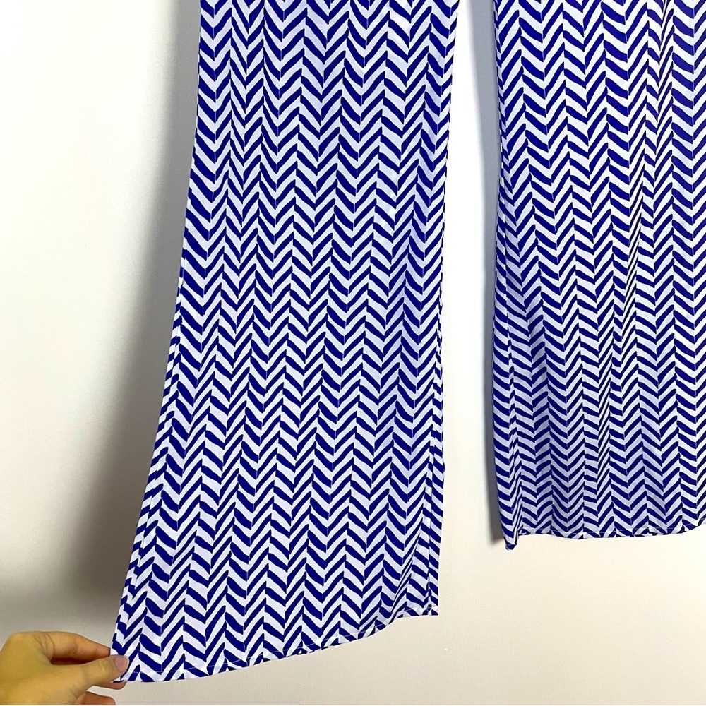 Umgee Womens Wide Leg Chevron Printed Lightweight Pants Sz Small Blue Boutique - Picture 4 of 8